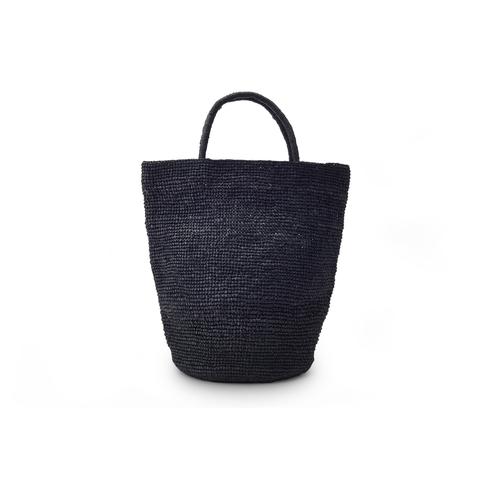 Solid Black Woven Rafia Handbag - Madagascar