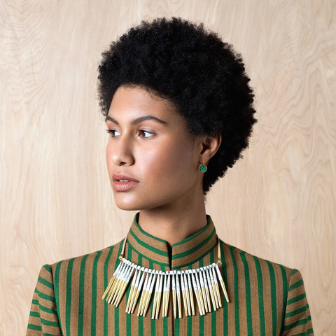 White & Gold Beaded Necklace - Swaziland