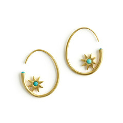 Turquoise Star Hoop Earrings - Afghanistan/India