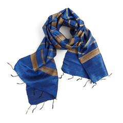 Cobalt Blue Raw Silk Scarf - India