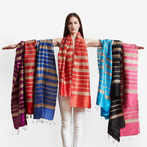 Midnight Blue Raw Silk Scarf - India