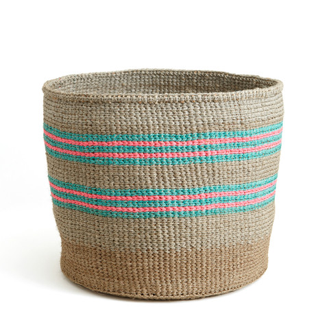 Turquoise & Pink Striped Basket - Kenya