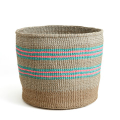 Turquoise & Pink Striped Basket - Kenya