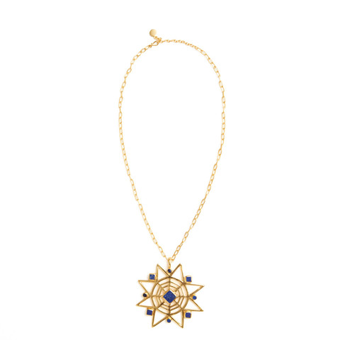 Gold Plate Star Necklace with Lapis - Afghanistan/India