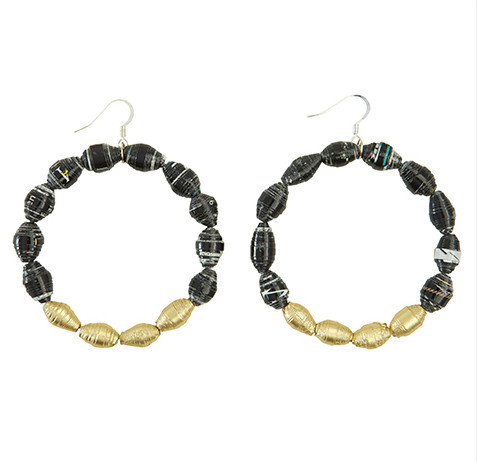 Black Bead Hoop Earrings - Swaziland