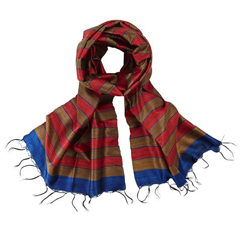 Orange and Blue Raw Silk Scarf - India