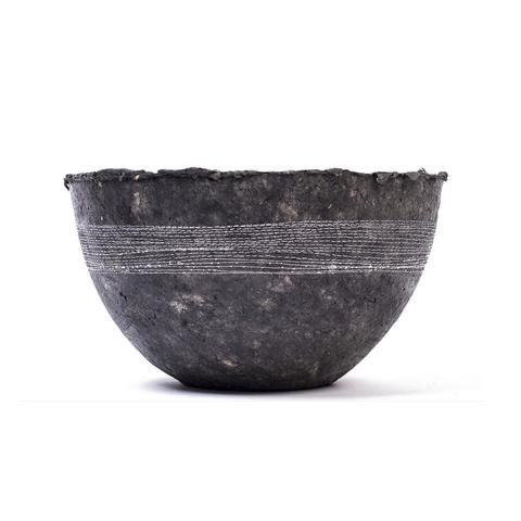 Large White Stitched Charcoal Pulp Bowl - Swaziland