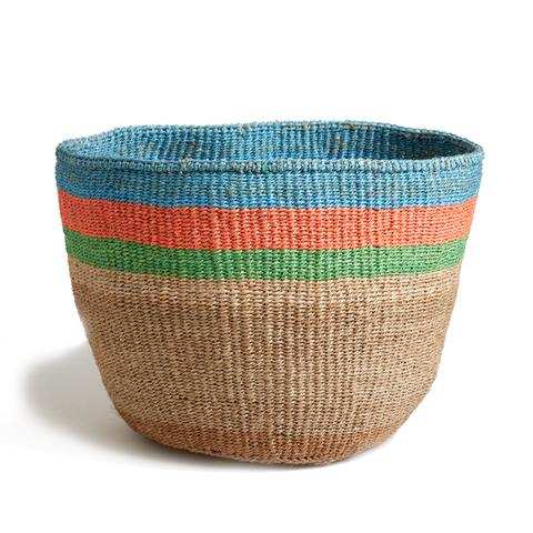 Light Blue Striped Basket - Medium