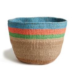 Light Blue Striped Basket - Medium