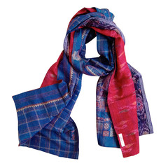 Raspberry & Sky Blue Kantha Scarf - India