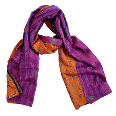 Dark Pink & Orange Kantha Scarf - India