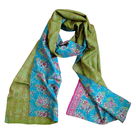 Green & Turquoise Kantha Scarf - India