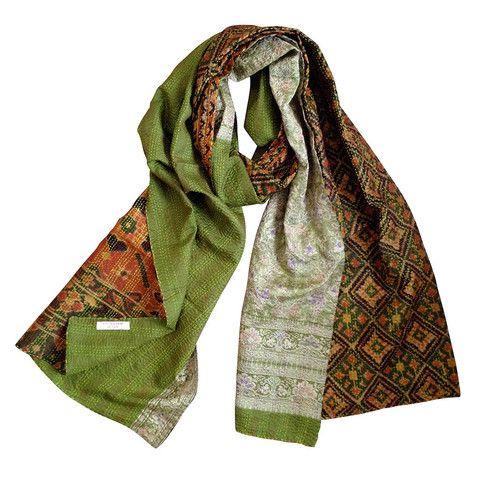 Olive Green Kantha Scarf - India