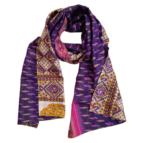 Purple & Gold Kantha Scarf - India