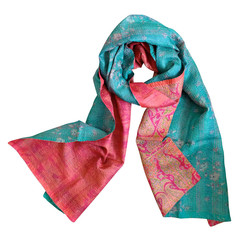 Coral & Turquoise Kantha Scarf - India