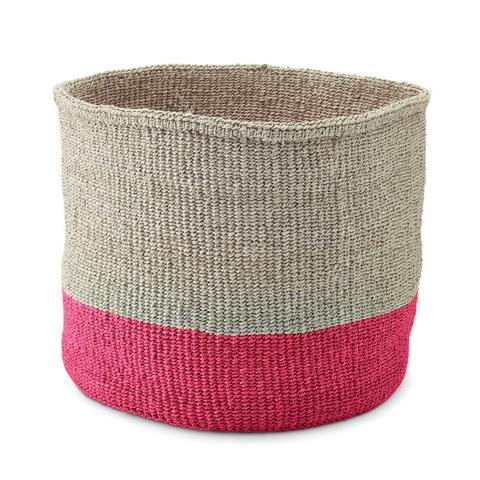 Large Fluorescent Pink & Grey Colour Block Basket - Kenya