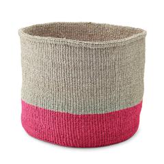 Large Fluorescent Pink & Grey Colour Block Basket - Kenya
