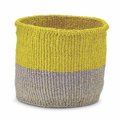 Large Fluorescent Yellow & Grey Colour Block Basket - Kenya