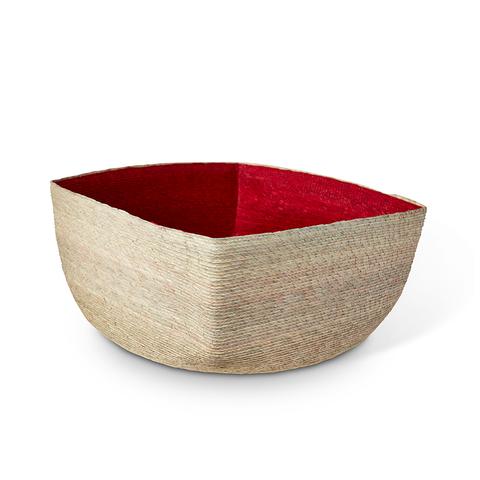 Medium Natural + Red Square Basket