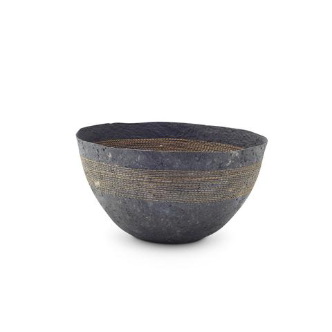 Large Orange Stitched Charcoal Pulp Bowl - Swaziland