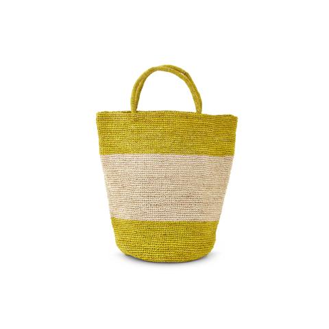 Yellow/White Striped Woven Rafia Handbag - Madagascar