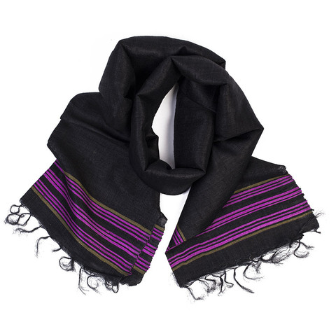Black & Purple Raw Silk Scarf - India