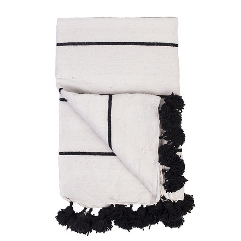 Black & White Pom Pom Blanket - Morocco