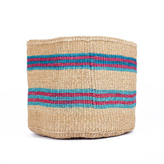Pink & Turquoise Striped Basket - Kenya