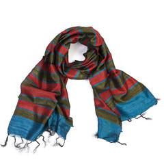 Blue & Red Striped Raw Silk Scarf - India