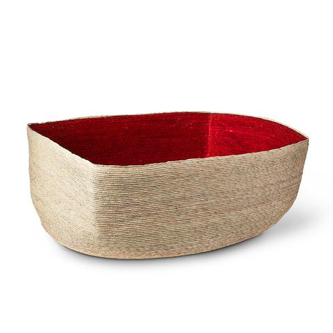 Large Natural + Red Rectangular Basket