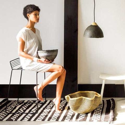 Charcoal & Gold Pendant Lampshade - Swaziland