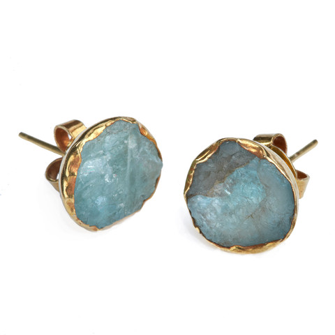 Gold-plate Aquamarine Studs - Afghanistan