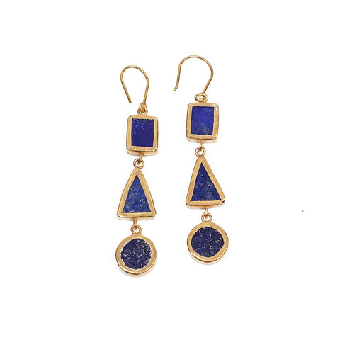 Lapis Geometric Earrings - Afghanistan