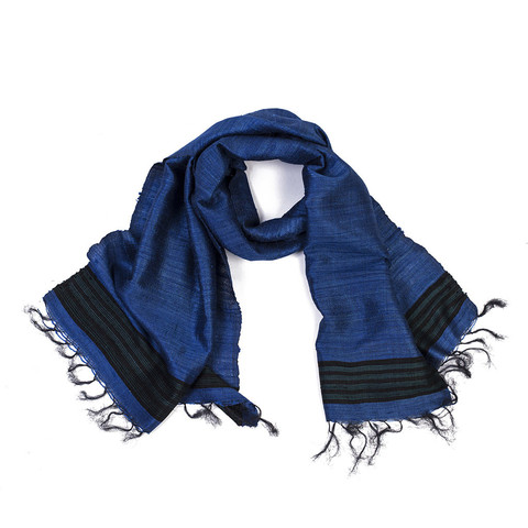 Midnight Blue Raw Silk Scarf - India