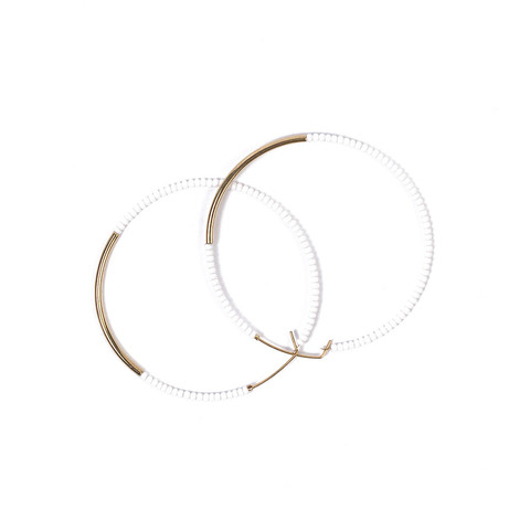 White & Gold Beaded Earrings - Tanzania