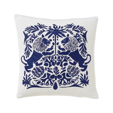 Cobalt Lion Otomi Pillow - Mexico