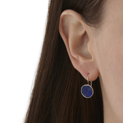 Woman with Silver Lapis Lazulu Afghan Drop Earrings