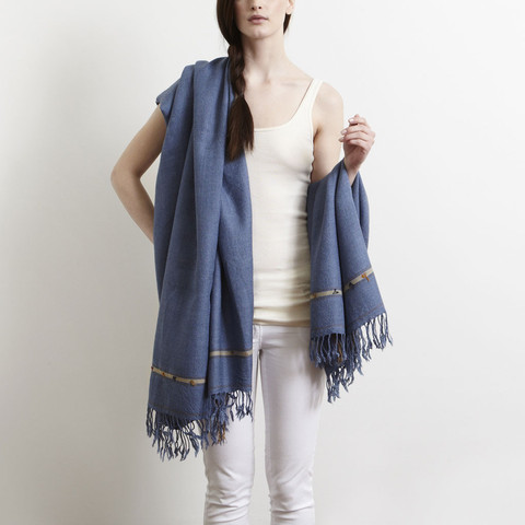 Woman with Blue Wool Throw Blanket - Pakistan